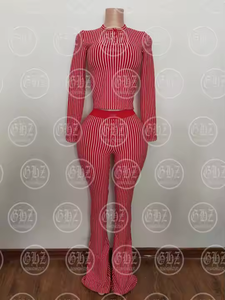 Set da 2 Pezzi Oversize di Lusso Personalizzato per Donna, Abbigliamento da Casa, Pigiami in Cotone con <span class=keywords><strong>Camicia</strong></span> a Maniche Lunghe e Pantaloni, Pigiama a Righe da Donna - Product Image 4
