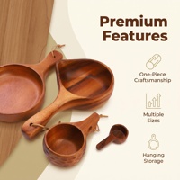 Nouveauté : Bols coréens en bois d'acacia durables avec longue poignée – Bols à salade et kimchi – Ustensiles de cuisine