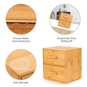 Bamboo Double <b>Drawer</b> <b>Storage</b> Box Large Desktop Organizer With Anti Slip Mats For Tissue And Jewelry - Product Image 1