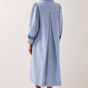 Robe en lin personnalisée 2025 pour femme, chemise décontractée en coton avec manches brodées, taille cintrée, motif rayé tissé, fabriquée en 2025 - Product Image 4