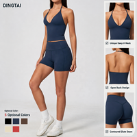 Ensemble de yoga Dingtai pour femme : débardeur rembourré à col halter en V profond et short taille haute sculptant pour l'entraînement et le fitness