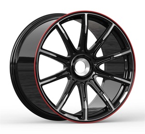 T6 6601 nhôm P O r S C H E 992 TB Gloss Black & Red Lip 21 "20" giả mạo bánh xe - Product Image 2