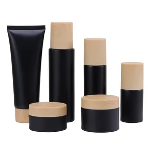 Matte Black Glass Cosmetic set 50g Face cream jar 30ml 60ml 100ml Press Lotion/spray bottle grain cover glass bottle