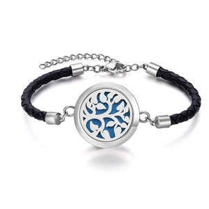 Promotional Gift Wholesale Children's Aromatherapy Essential Oil Diffuser Stainless Steel Tree Locket <b>Leather</b> <b>Bracelet</b> for - Product Image 2