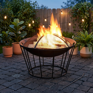 Brasero rustique en fer avec écran anti-étincelles pour jardin, utilisation extérieure, autoportant, à bois - Product Image 6