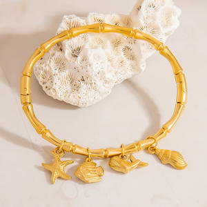 Ocean Theme Seashell Starfish Charm <b>Bracelet</b> Gold Plated Zinc Alloy Women's Jewelry Gift Accessory - Product Image 3