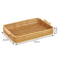 Plateau de service rectangulaire en rotin tressé avec poignées en bois pour table basse, plateau de rangement pour le petit-déjeuner et le thé, vente en gros