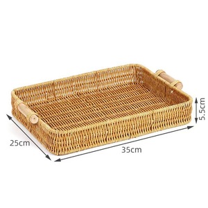 PC-Rattan-Serviertablett mit Holzgriffen, rechteckiges Aufbewahrungstablett für Couchtisch, Frühstück, Tee, Servierplatte, Großhandel - Product Image 3