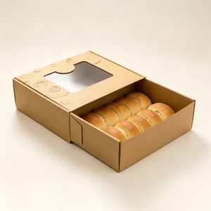 Boîte à pâtisserie en papier kraft avec fenêtre transparente, style tiroir, emballage alimentaire recyclable, impression quadricolore, option de logo personnalisé - Product Image 1