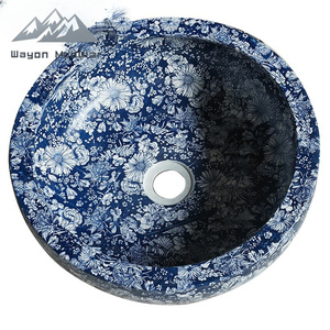Lavabo rond en céramique Wayon, style chinoiserie traditionnel, bleu et blanc, <span class=keywords><strong>à</strong></span> motifs floraux, pour salles <span class=keywords><strong>de</strong></span> bain modulaires <span class=keywords><strong>de</strong></span> luxe - Product Image 3