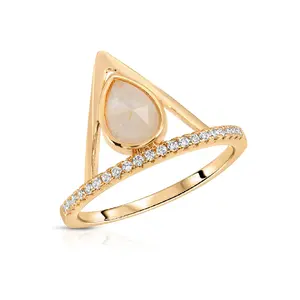 Groothandel Mode Ringen 2023 Boho 925 Sterling Zilveren Diamant Pave Driehoek Opaal Maansteen Edelsteen Ring