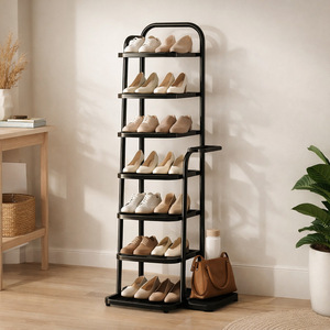 Zapatero metálico de varias capas con soporte para paraguas, tipo vertical, para guardar zapatillas y tacones en el dormitorio, con capacidad para 10-20 pares. - Product Image 4