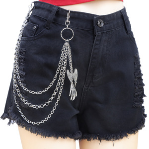 Cadena de cintura con colgante de mano de calavera y alas de ángel, de aleación de zinc, estilo Hip Hop de Halloween, cadena corporal de moda con múltiples bucles, blanco K - Product Image 1