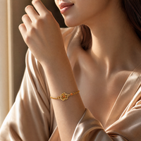 Bracelet en Acier Inoxydable 316L avec Motif Botanique Doré Fin, Douze Motifs, Pierres Centrales et Latérales, Bijou Pierre de Naissance