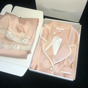 <span class=keywords><strong>Pigiama</strong></span> da donna autunnale 2025 in seta ghiaccio traspirante a maniche lunghe, stile coreano, lusso <span class=keywords><strong>leggero</strong></span>, con pizzo, completo da casa sottile - Product Image 2