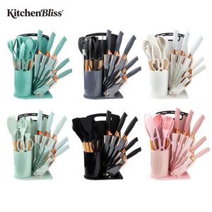 Kaimi Promo – Ensemble d'ustensiles de cuisine en silicone à manche en bois, 19 pièces, antiadhésifs - Product Image 1