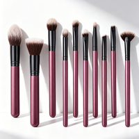 Kit de pinceaux de maquillage professionnels avec sac, 10 pièces/ensemble, poils en nylon, manche en bois, virole en aluminium, pochette de voyage cosmétique portable