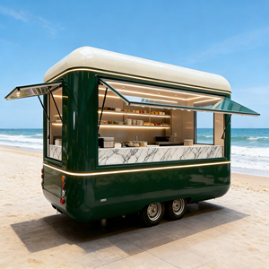Carrito de Comida Móvil de Acero Inoxidable Verde Oscuro con Encimeras de Mármol para Venta de Helados y Comida Rápida en Mercados Nocturnos - Product Image 3