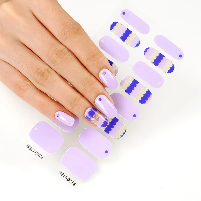 Autocollant pour ongles en gel 16 bandes de paillettes blanches Fashion Gel Nail Polish Strips Wraps with French Style Semi Cured