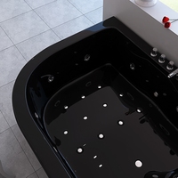 Baignoires noires, bains à remous pour deux personnes, en acrylique, d'angle, pour salle de bain intérieure, SPA, bain à remous avec robinet et oreillers