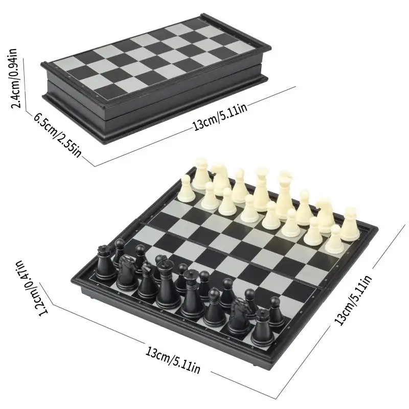 Sedang 2-in-1 magnetik hitam dan putih permainan catur portabel lipat kotak catur pendidikan papan permainan mainan saku catur set