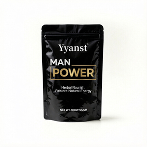 OEM Private Label Herbal <b>Man</b> Power Powder Restore Daily Energy 100g Matte Black Gold <b>Pouch</b> Bulk Wholesale - Product Image 1