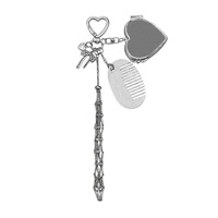 Peigne de poche portable pour fille en acier inoxydable, design nuage, avec porte-clés en maille, pendentif en bambou, à accrocher à la boucle de sac
