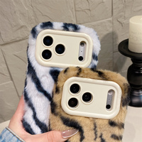 Coque de téléphone tendance en peluche douce à rayures zébrées pour iPhone 18 17 Pro Max 16 15 14 13 Pro avec support de caméra rabattable et protection intégrale