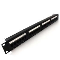 Panel Patch Rak 24-Port 19-Inch 1U Hitam MICROLINK 180 Derajat RJ45 UTP Cat5e Non Shielded Bersertifikasi ISO9001