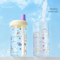 Bouteille d'eau esthétique transparente avec paille, joli gobelet transparent avec couvercle pour filles, design personnalisable