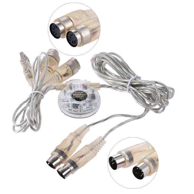 USB MIDI Interface Adapter Cable Cord Dual 5-Pin Male to Dual Female MIDI Plugs 2 Meters/ 6.6 Feet for Mac PC to Music Keyboard