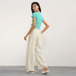 Côtelé femmes respirant sport haut court femmes vêtements de Sport Gym Fitness plaine serré T-Shirt - Product Image 6