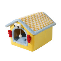 Lit pour chat et chien en forme de maison, motif dessin animé, en matériau PP, chaud pour l'hiver, quatre saisons, avec tapis amovible pour petits animaux