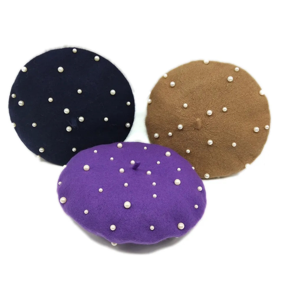 [SOMEWHERE BUTTER]★24FW★韓国人気★Wool Pendant Beret Elegant Ladies' Handmade Beret Hat New Korea Wool With
