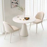 Table à manger ronde de style crème, table ronde de luxe en pierre frittée, table de réception et de balcon pour petits espaces domestiques