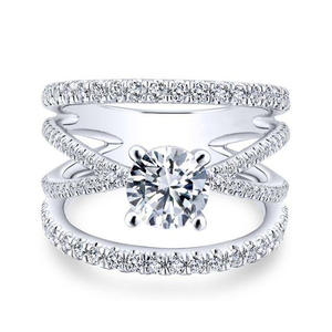 Anillo de Compromiso de Diamantes en Oro Blanco para Mujer T0080, Corte Brillante Redondo, Color G Natural, Piedras Laterales - Product Image 2