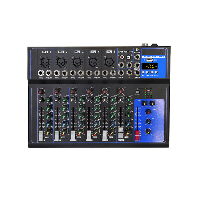Professional Audio Mixer Portable USB Interface Digital MP3 Playback 7-Channel DJ Mixing Console for Small Show Live Streaming