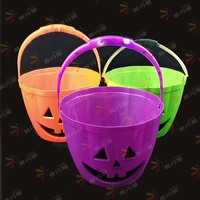 Seau citrouille LED d'Halloween en gros – Vert, violet, orange – Seau à bonbons Jack O'Lantern lumineux – Panier cadeau sécurisé – Décoration de fête