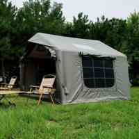 Tente de Glamping Gonflable Kaki 8 Personnes Étanche avec Double Porte et Double Fenêtre Panoramique, Cabine Familiale en PVC 420D Oxford, Vente en Gros