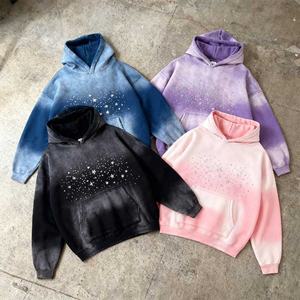 Novedad 2026: Sudadera con capucha tie-dye superventas estilo urbano con pedrería en toda la superficie, oversize y corte cropped para hombre - Product Image 1