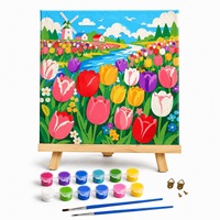 Ensemble de peinture pour enfants avec motifs floraux imprimés, peinture par numéros, 20x20cm, boîte cadeau colorée, cadeau de Noël, toile, peintures acryliques