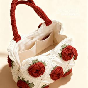 Bolso de Ganchillo Hecho a Mano para Mujer, Serie Rosa, Bolso de Moda para Abuela, Bordado, Abierto, para Ocio y Vacaciones - Product Image 2