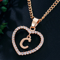 2023 nueva llegada personalizado corazón inicial diamantes de imitación cristal nombre gargantilla colgante collar cadena de eslabones de moda para aniversario