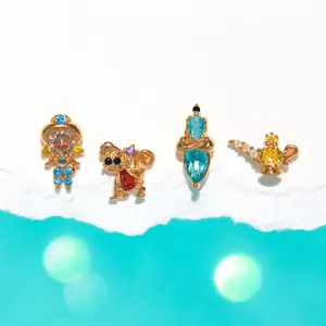 Cute Animal Colourful Zircon Earring 18K Gold Plated flagon animal Earrings for Women Girls Sparkly Jewelry Gifts