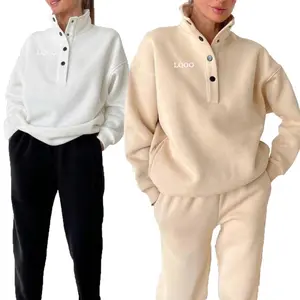 Hot Selling Damenmode Zweiteiliger Trainings anzug mit Button-up-Kragen 2-teiliger Jogging anzug für lässige Trainings anzüge