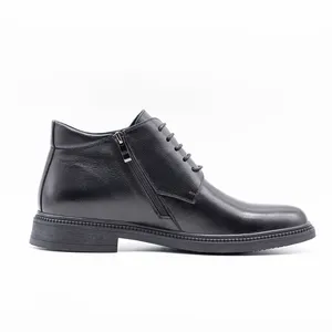 高品质舒适黑色纯皮靴休闲鞋正品黑色系带踝靴男士真皮切尔西靴