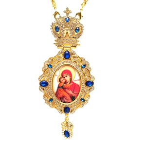 Pendant for the priest Christian Episcopal gold plated alloy Orthodox Byzantine with Panagia Oval icons cross Pectoral girdle - Product Image 1