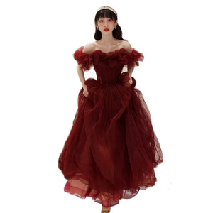 S0477R New One-shoulder Red Temperament Light Luxury Celebrity Banquet Sling Slim Fishtail Annual Meeting Host Wedding Dress - Product Image 5