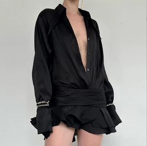 Abito Casual alla Moda con Scollo a V, Tinta Unita, <span class=keywords><strong>Maniche</strong></span> <span class=keywords><strong>Lunghe</strong></span>, Vestito <span class=keywords><strong>Midi</strong></span> Casual per Donna - Product Image 4