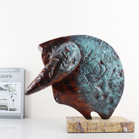 Sculpture abstraite de tête de taureau, finition patine antique, base en résine et marbre, statue de table, décoration de luxe pour la maison et le bureau, ornement artisanal